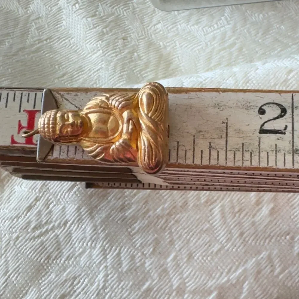 Vintage 1” Double Sided Seated Articulated Buddha Bead Pendant Gold Tone Set 2